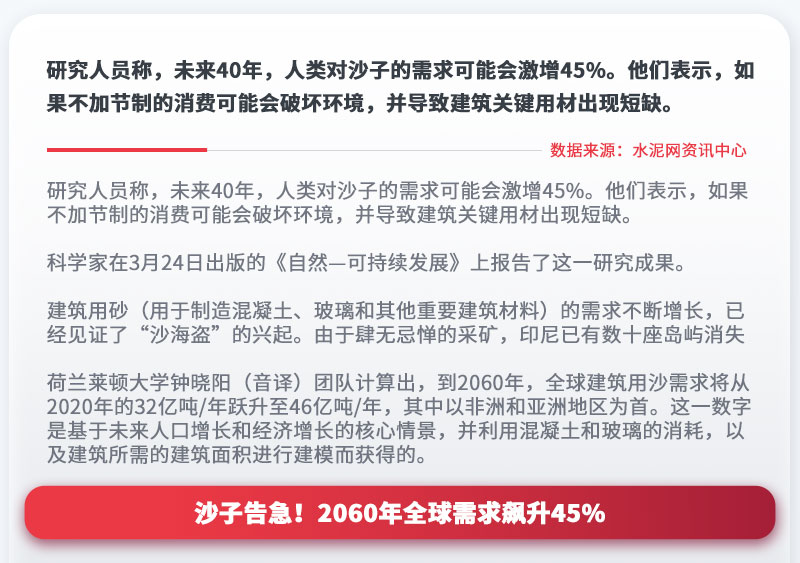 沙子告急！2060年全球需求飆升45%